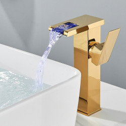 Baterie chiuveta baie, Blackswan, Tip M193, model auriu inalt cu pipa tip cascada si LED, dimensiune 24 cm
