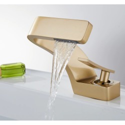 Baterie chiuveta baie, Blackswan, Tip M206, model auriu mat cu pipa tip cascada, dimensiune 15 cm