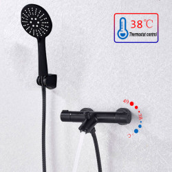 Baterie cada, Blackswan, Tip M87, model negru mat cu termostat si dus cu 3 functii, dimensiune 26.7 cm