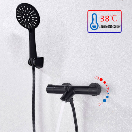 Baterie cada, Blackswan, Tip M87, model negru mat cu termostat si dus cu 3 functii, dimensiune 26.7 cm