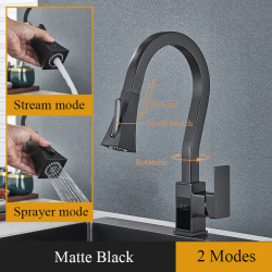 Baterie chiuveta bucatarie, Blackswan, Tip M268, cu afisaj LCD si 2 moduri, model negru tip lebada, dimensiune 45 cm