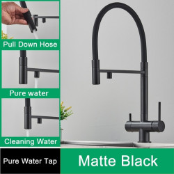 Baterie chiuveta bucatarie, Blackswan, Tip M287, model negru mat cu iesire pentru apa purificata si 2 moduri, dimensiune 52 cm