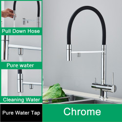 Baterie chiuveta bucatarie, Blackswan, Tip M288, model crom cu iesire pentru apa purificata si 2 moduri, dimensiune 52 cm
