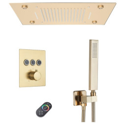 Set baterie dus, Blackswan, Tip M185, model auriu mat, cu 2 cai, termostat, telecomanda si iluminare LED, dimensiune 50 cm