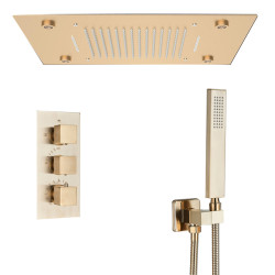 Set baterie dus, Blackswan, Tip M191, model auriu mat, cap de dus cu 2 moduri, termostat, telecomanda si iluminare LED, 50 cm