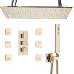 Set baterie dus, Blackswan, Tip M192, model auriu mat, cu 3 cai, termostat, duze masaj si iluminare LED, dimensiune 80 cm