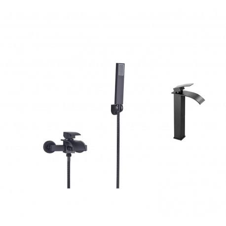 Set baterie cada si baterie chiuveta, Blackswan, Tip M53, model negru mat, dimensiune 20 cm