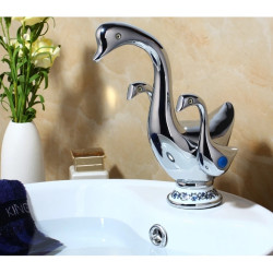 Baterie chiuveta baie, Blackswan, Tip M257 Lebada, model crom cu ceramica alba cu model, dimensiune 22 cm