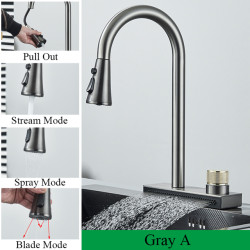 Baterie chiuveta bucatarie, Blackswan, Tip M298, cu 3 moduri si optiune Rainfall, model gri antracit, dimensiune 41.5 cm