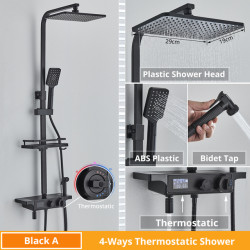 Coloana dus, Blackswan, Tip M212, model negru mat, cu 4 cai, cu termostat si pipa mobila, afisaj LCD si dus cu presiune, 116 cm