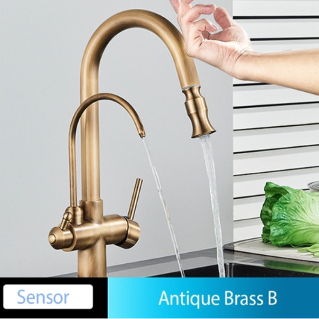 Baterie chiuveta bucatarie, Blackswan, Tip M261, cu senzor si iesire pentru apa purificata, model bronz antic, dimensiune 40 cm