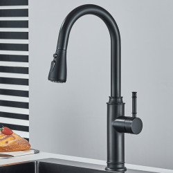 Baterie chiuveta bucatarie, Blackswan, Tip M311, model negru mat cu 2 moduri si buton pauza, dimensiune 41 cm