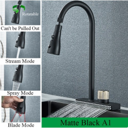 Baterie chiuveta bucatarie, Blackswan, Tip M340, model negru cu 4 moduri si pipa rotativa, dimensiune 44 cm