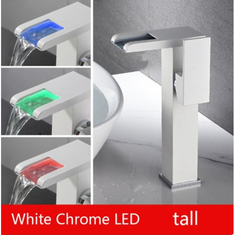 Baterie chiuveta baie, Blackswan, Tip M299, model alb inalt cu pipa tip cascada si LED, dimensiune 24 cm