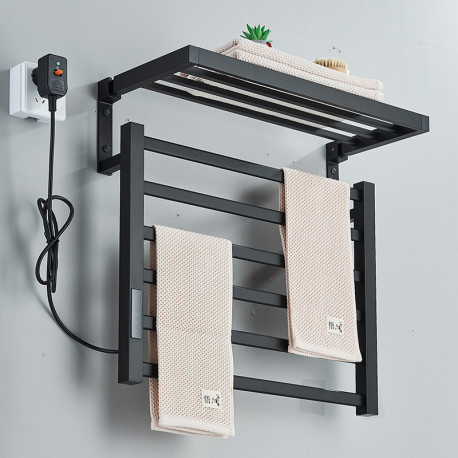 Suport electric prosoape baie, Blackswan, Tip M34, rabatabil, cu display digital, model negru mat, dimensiune 55 cm