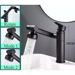 Baterie chiuveta baie, Blackswan, Tip M330, model scurt negru mat rotativ, cu 2 moduri si pipa mobila, dimensiune 20 cm