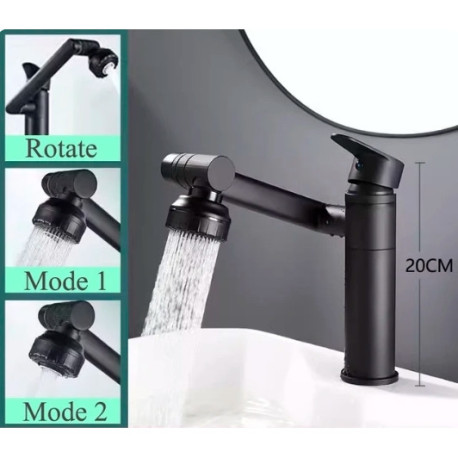 Baterie chiuveta baie, Blackswan, Tip M330, model scurt negru mat rotativ, cu 2 moduri si pipa mobila, dimensiune 20 cm
