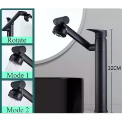 Baterie chiuveta baie, Blackswan, Tip M331, model inalt negru mat rotativ, cu 2 moduri si pipa mobila, dimensiune 30 cm