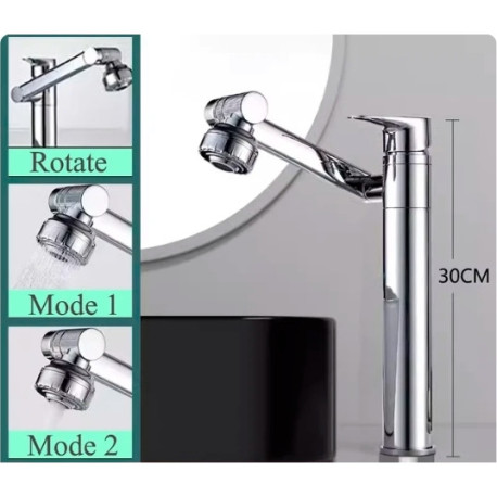 Baterie chiuveta baie, Blackswan, Tip M333, model inalt crom rotativ, cu 2 moduri si pipa mobila, dimensiune 30 cm
