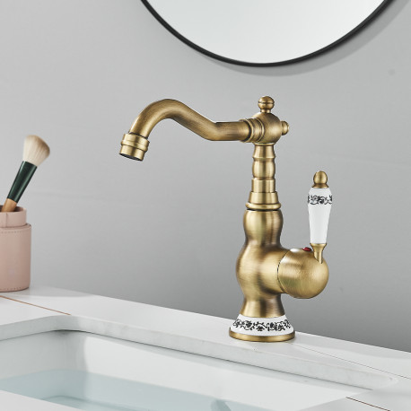 Baterie chiuveta baie, Blackswan, Tip M334, model scurt bronz antichizat cu ceramica, dimensiune 23 cm