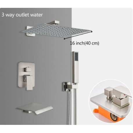 Set baterie dus, Blackswan, Tip M252, model nichel mat, cu 3 cai si pipa tip cascada, dimensiune 40 cm