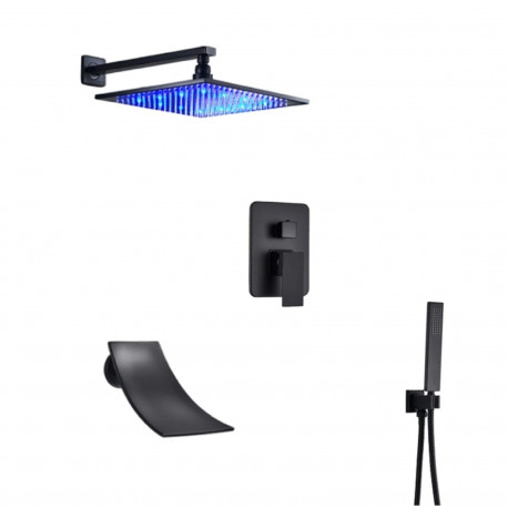Set baterie dus, Blackswan, Tip M3.7 LED, model negru mat, dimensiune 40 cm