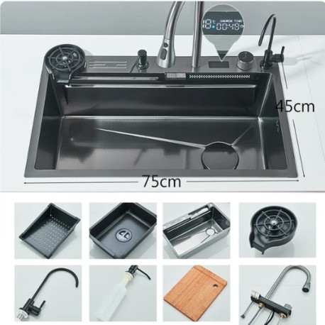 Set chiuveta multifunctionala, Tip D2Y, model gri, baterie apa purificata, display, spalator pahare si suport cutite, 75 x 45 cm