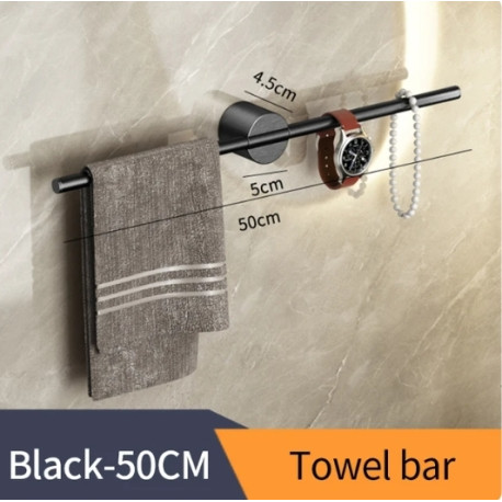 Suport prosoape baie, Blackswan, Tip M37, cu bara reglabila, model negru mat, dimensiune 50 cm
