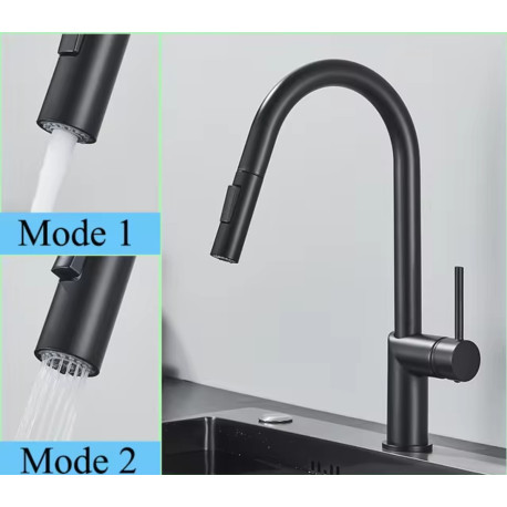 Baterie chiuveta bucatarie, Blackswan, Tip M382 cu 2 moduri si dus extractibil, model negru, dimensiune 39 cm