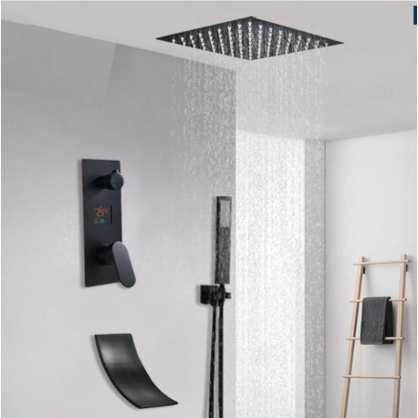 Set baterie dus, Blackswan, Tip M3.10 Smart, model negru mat, dimensiune 30 cm