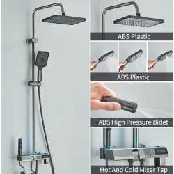 Coloana dus, Blackswan, Tip M272, model gri antracit, termostat, afisaj LCD, dus cu presiune si pipa mobila ascunsa, 30 x 20 cm