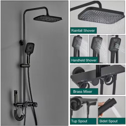 Coloana dus, Blackswan, Tip M274, model negru mat, termostat, afisaj LCD, dus cu presiune si pipa mobila ascunsa, 121 cm