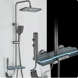 Coloana dus, Blackswan, Tip M279, model gri antracit, afisaj LCD, iluminare LED, dus cu presiune si pipa ascunsa, 111 cm