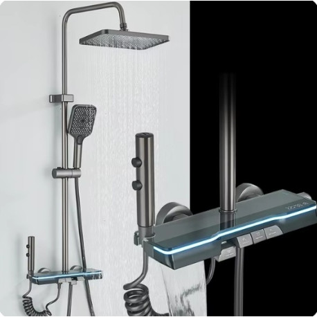 Coloana dus, Blackswan, Tip M279, model gri antracit, afisaj LCD, iluminare LED, dus cu presiune si pipa ascunsa, 111 cm
