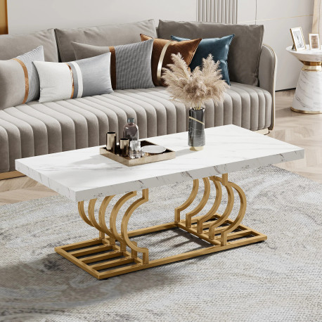 Masa Living/ Dining/ Birou, Model Marble alb/ auriu, imitatie marmura, 120 cm
