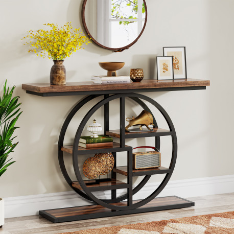 Masa Decor Living/ Hol, Model Sofia M1 maro/ negru, textura lemnoasa, 105 cm