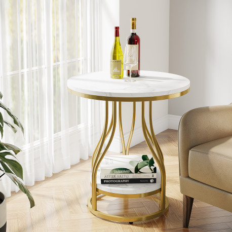 Masa Living/Hol, Blackswan Design Zirunda, imitatie marmura alba/ aurie, 50x50x59 cm
