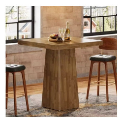Masa inalta tip bar Blackswan Design Cocktail M1, lemn maro, 80x80x100 cm, design modern-natural, baza centrala robusta