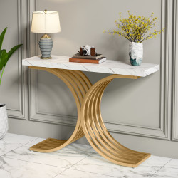 Masă Consolă, Blackswan Design Marbella, alb/auriu, 105x30x80 cm, efect marmură, structură metalică