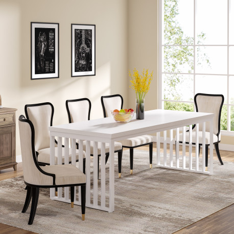 Masa Living/ Bucatarie, Blackswan Design Model Pure White, lemn alb, 180x70x75 cm