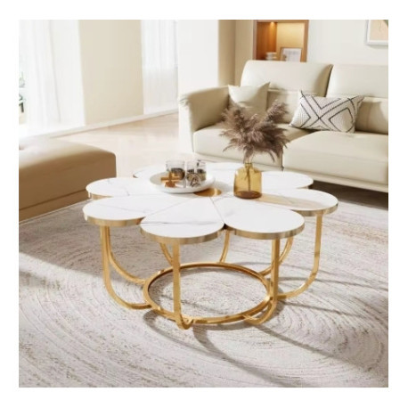 Masa Cafea/ Living, Blackswan Design Model Golden Petals, imitatie marmura, 100x100x50 cm
