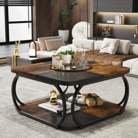 Masa Cafea/ Living, Blackswan Design Model Metro Square, maroniu/ negru, 120x120x50 cm