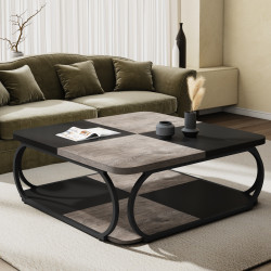 Masa Cafea/ Living, Blackswan Design Model Metro Square, gri/ negru, 120x120x50 cm