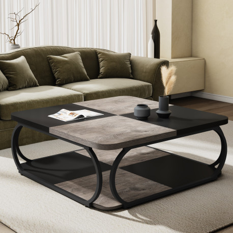 Masa Cafea/ Living, Blackswan Design Model Metro Square, gri/ negru, 120x120x50 cm