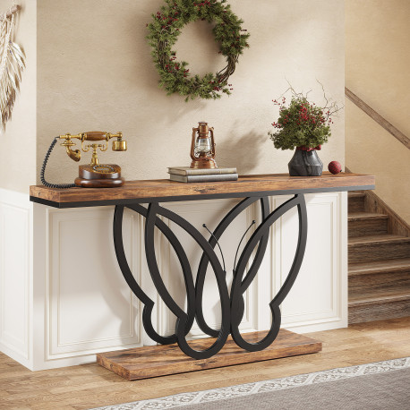 Masa consola Blackswan Design Butterfly, lemn maro/ negru, 140x30x80 cm, cadru metalic, design ingust