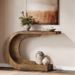 Masa Consola Blackswan Design C Frame, design curbat, lemn maro închis, 75x35x80 cm