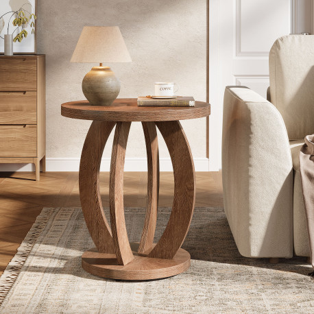 Masuta laterala rotunda, Blackswan Design Model Arco, finisaj natural, 50x50x60 cm