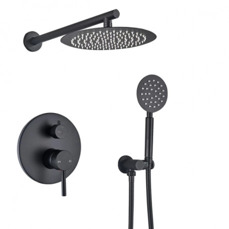 Set baterie dus, Blackswan, Tip M68.8, model negru mat ultra subtire, dimensiune 20 cm