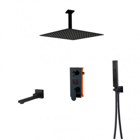 Set baterie dus, Blackswan, Tip M73.47, model smart negru mat, dimensiune 25 cm