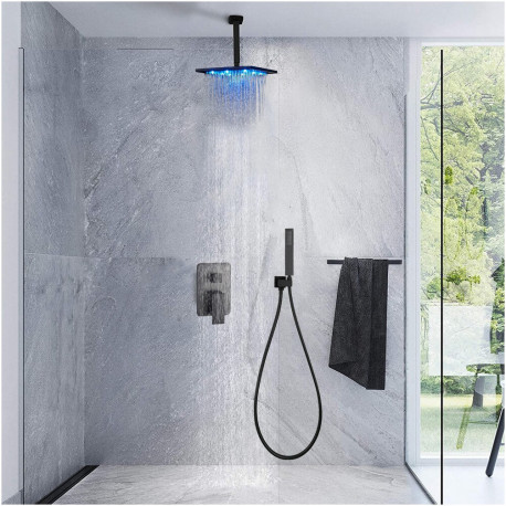 Set baterie dus, Blackswan, Tip M73.56 LED, model negru mat, dimensiune 30 cm